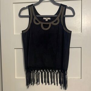Ya Los Angeles Black Sleeveless Tank Top with Fringe